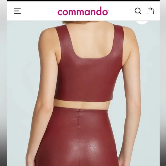 Commando Women's Burgundy Faux Leather Crop Top sz M - Picture 2 of 8